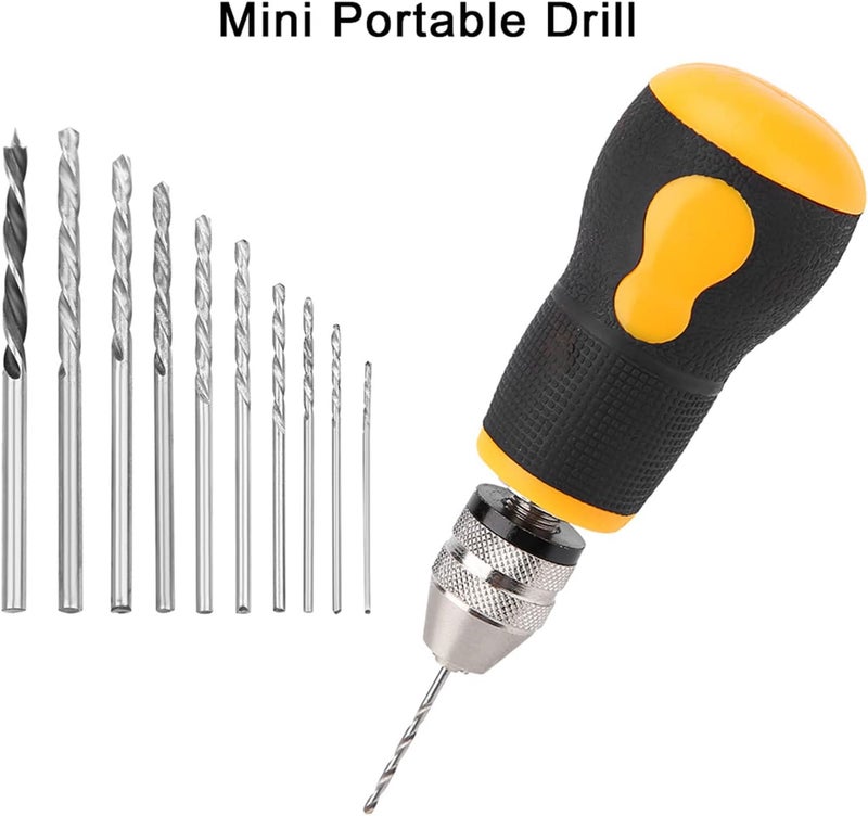 كلاراكو مثقاب يدوي، مثقاب يدوي صغير لصنع المجوهرات مثقاب يدوي دبوس كماشة مثقاب يدوي مجوهرات دبوس كماشة مايكرو ميني مجموعة أدوات محمولة مع 10 قطع من رؤوس المثقاب الملتوية من 0.8 إلى 3.0 مم للمجوهرات - Image 2