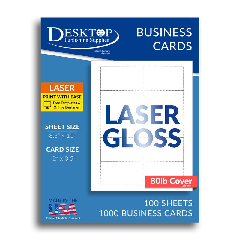 Glossy Business Cards for Laser Printers - 2" x 3 1/2" - 10 per sheet (1,000 Business Cards)
