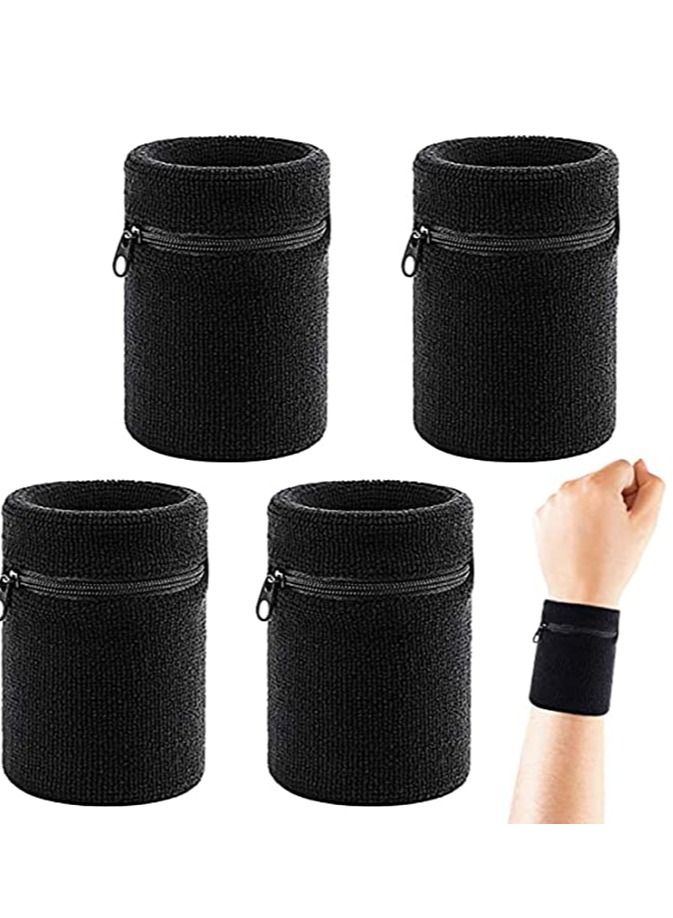 Y&D Zipper Sports Wristband Exercise Gym Sweatband Wristband Wrist Wallet Pouch with Pocket for Outdoor Walking HikingSports Running Travel 4Pcs Black  - Image 1