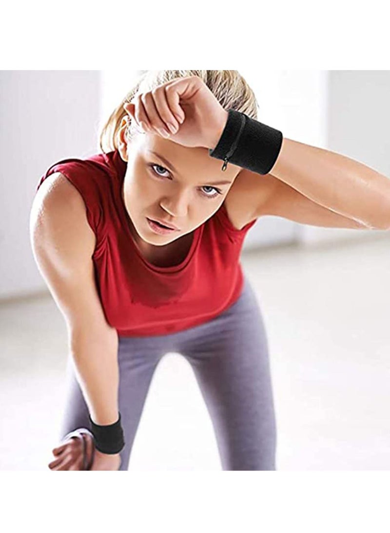 Y&D Zipper Sports Wristband Exercise Gym Sweatband Wristband Wrist Wallet Pouch with Pocket for Outdoor Walking HikingSports Running Travel 4Pcs Black  - Image 3