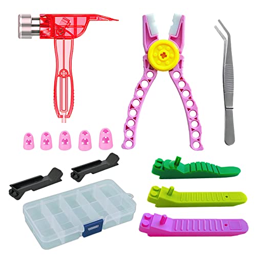 SIOYTOER Building Blocks Tool Kit Brick Separator Mini Blocks Tool Set MultiFunctional Hammer Pliers Tweezers Finger Protectors with Tin Box Pink - Image 1