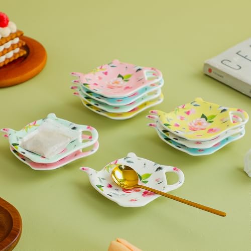 PRECITIME Porcelain Tea Bag Coasters, Floral Used Tea Bag Holder Ceramic, Set of 10 Tea Bag Plates Floral, Teaspoon Rest, Tea Bag Dish, Tea Party Gifts - Image 5