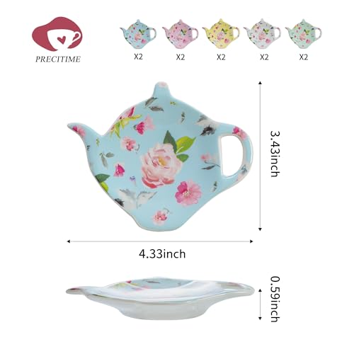 PRECITIME Porcelain Tea Bag Coasters, Floral Used Tea Bag Holder Ceramic, Set of 10 Tea Bag Plates Floral, Teaspoon Rest, Tea Bag Dish, Tea Party Gifts - Image 2
