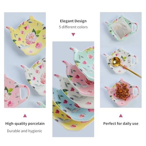 PRECITIME Porcelain Tea Bag Coasters, Floral Used Tea Bag Holder Ceramic, Set of 10 Tea Bag Plates Floral, Teaspoon Rest, Tea Bag Dish, Tea Party Gifts - Image 3
