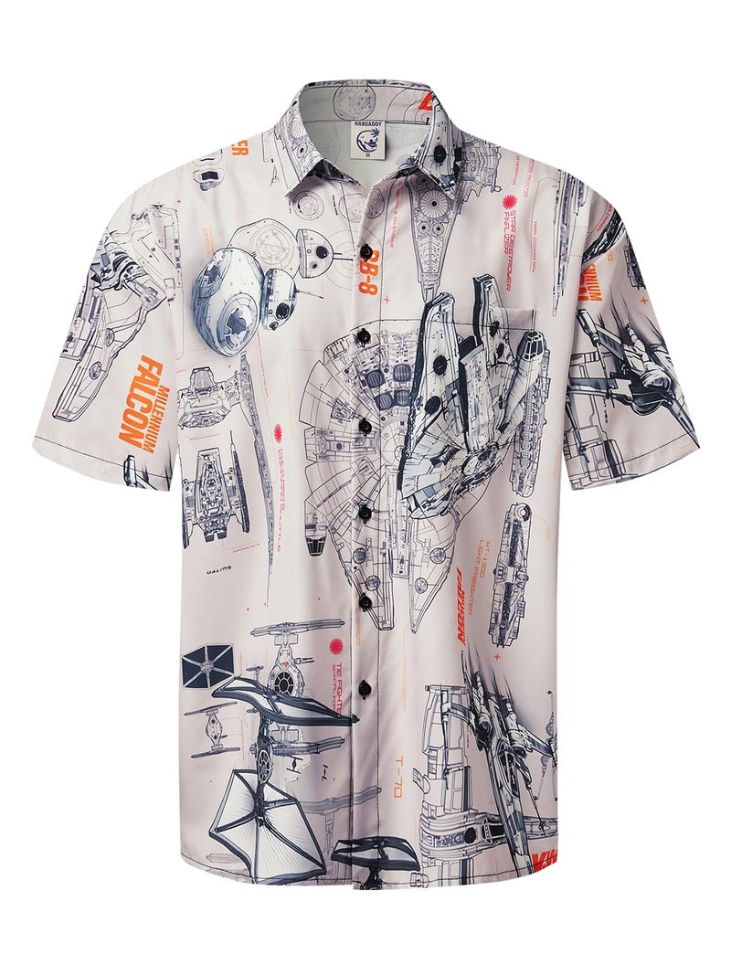 Hardaddy Men's Hawaiian Shirt Short Sleeves Printed Button Down Summer Beach Casual Shirts Apricot XL - Image 1