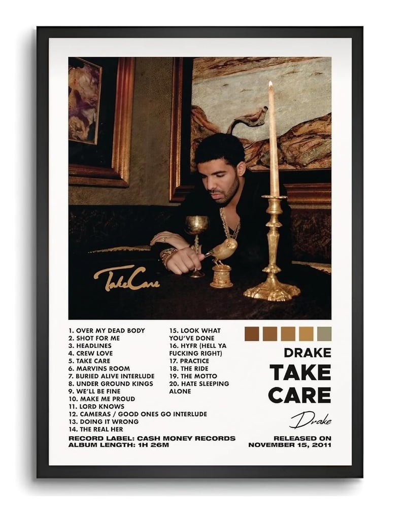 Vyopix Drake Take Care Album Cover Wall Decoration Art Framed Poster Matte Glossy Laminated Poster with 05 Inch Black Wooden Frame GLOSSY 8X12 Inches  - Image 1