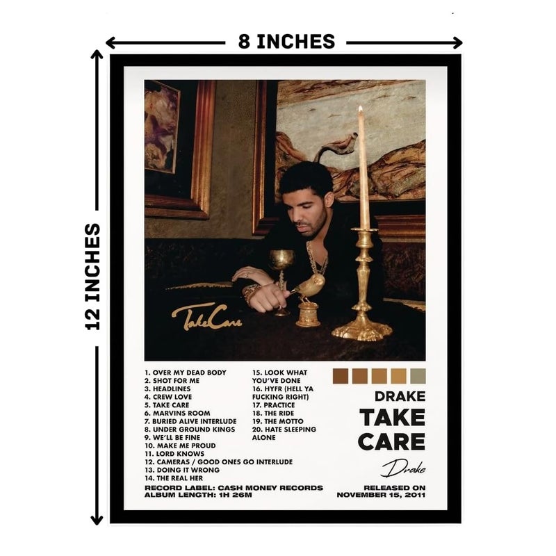 Vyopix Drake Take Care Album Cover Wall Decoration Art Framed Poster Matte Glossy Laminated Poster with 05 Inch Black Wooden Frame GLOSSY 8X12 Inches  - Image 3