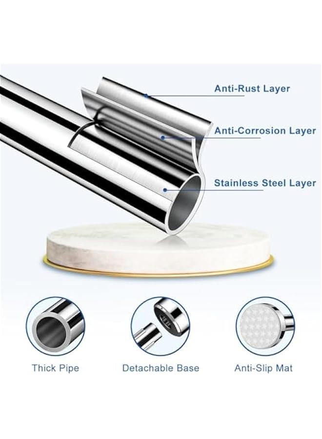 بيوينتي جلوكلوز قضيب ستارة الحمام بدون ثقب 130-230 سم قابل للتعديل قضيب ستارة زنبركي قابل للتمدد قضيب تلسكوبي من الستانلس ستيل مع قاعدة غير قابلة للانزلاق وقابلة للفصل للحمام والنوافذ والخزانة - Image 3