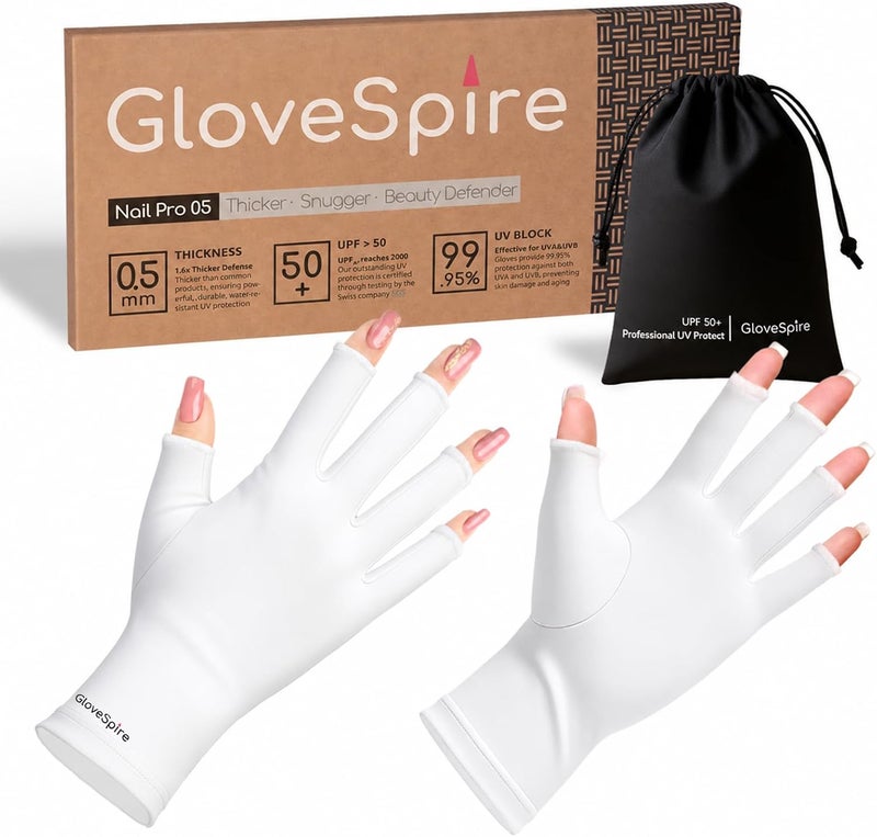 GloveSpire Thickened UPF50+ UV Gloves for Nails,Fingerless Design for Women Gel Manicures Anti UVA UVB Light - Image 1