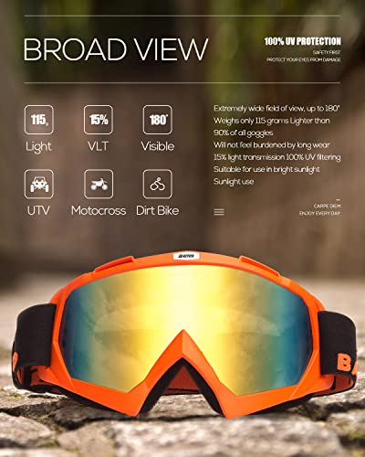 BATFOX Dirt Bike ATV Goggles Motorcycle Gear Riding Motocross Dirtbike 4-Wheeler MX DH Accessories Goggles Glasses for Men Women Youth UV400 Protection Dust-proof Anti-Slip Strap - Image 5