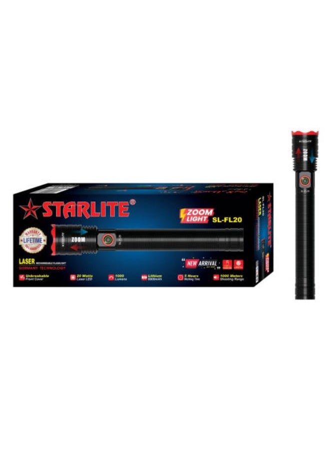 Starlite SL-FL20 Zoom LED Flashlight – 20W Laser LED, 1000 Lumens, Long Range - Image 2