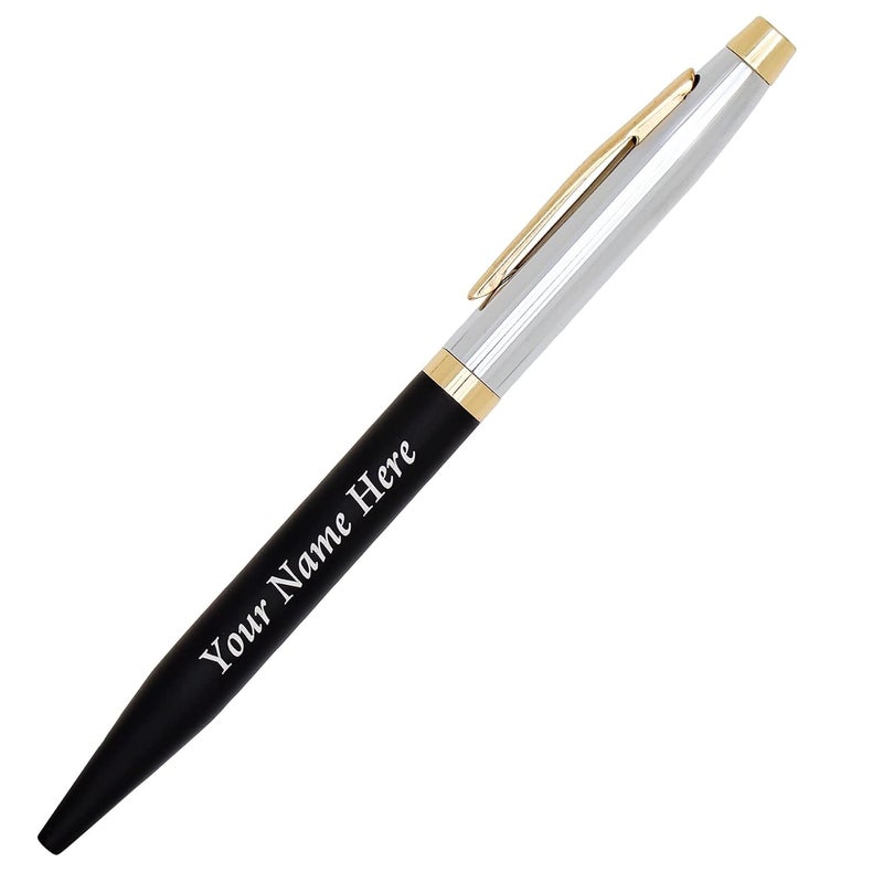 CrownLit Personalised Metal Pen with Name, Logo, Pack of 1 (Black Silver Retro) - Image 1