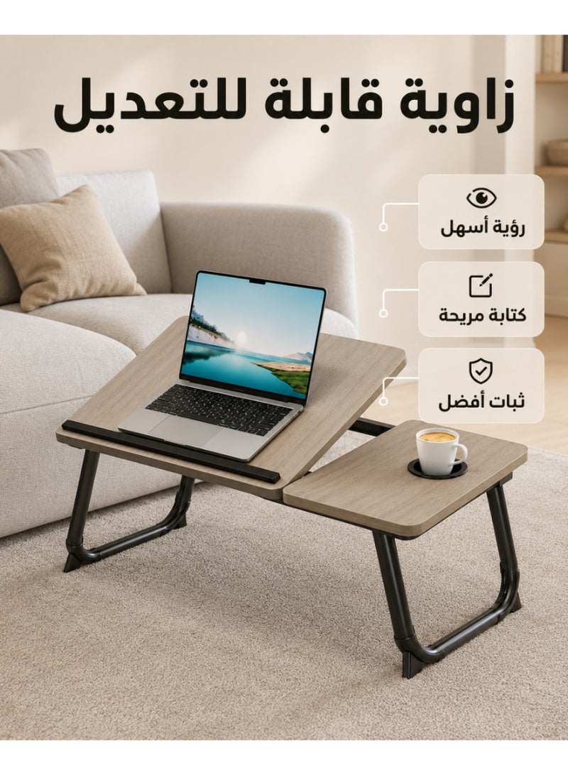 يانتنز مكتب طاولة سرير كمبيوتر محمول قابل للتعديل، طاولة سرير كمبيوتر محمول قابلة للطي، مكتب كمبيوتر لوحي قابل للطي مع حامل أكواب لأريكة سرير أريكة أريكة أرضية - Image 3