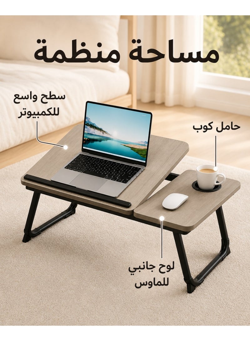 يانتنز مكتب طاولة سرير كمبيوتر محمول قابل للتعديل، طاولة سرير كمبيوتر محمول قابلة للطي، مكتب كمبيوتر لوحي قابل للطي مع حامل أكواب لأريكة سرير أريكة أريكة أرضية - Image 4