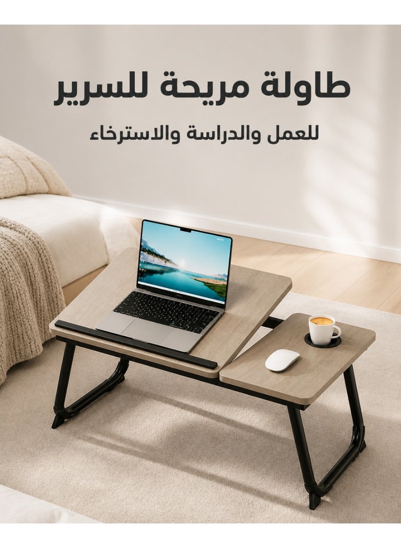 يانتنز مكتب طاولة سرير كمبيوتر محمول قابل للتعديل، طاولة سرير كمبيوتر محمول قابلة للطي، مكتب كمبيوتر لوحي قابل للطي مع حامل أكواب لأريكة سرير أريكة أريكة أرضية - Image 5