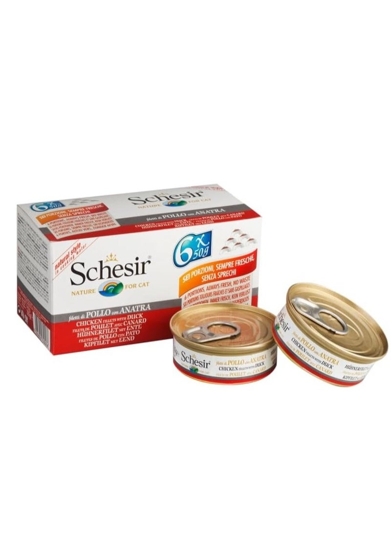 Schesir - Cat Multpack Can Wet Food Chicken fillets With Duck 6x50g Weight - 300g - Image 1