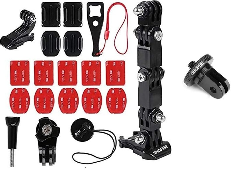 حامل ذقن خوذة دراجة نارية بزاوية 4 للكاميرات Hero 13/12/11/10/9/8/7، Osmo Action 3 و 4 SJCAM، Insta 360 وغيرها من كاميرات الرياضة 4K - لاصق 3M مقاوم للماء - خفيف الوزن ومتين - مثالي لراكبي الدراجات