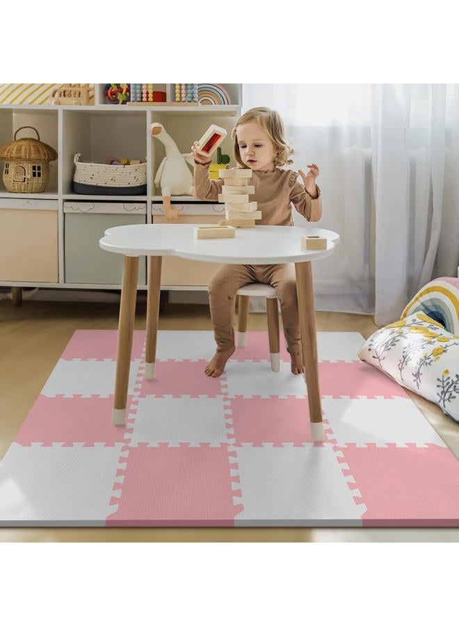 PIGLOG 16 Tiles Baby Play Mat for Floor, EVA Foam Baby Floor Play Mat with 0.6 Inch Thick Interlocking Foam Tiles, Foam Floor Tiles for Baby, Toddlers and Kids (Grey-White- Pink, 16PCS) - Image 5