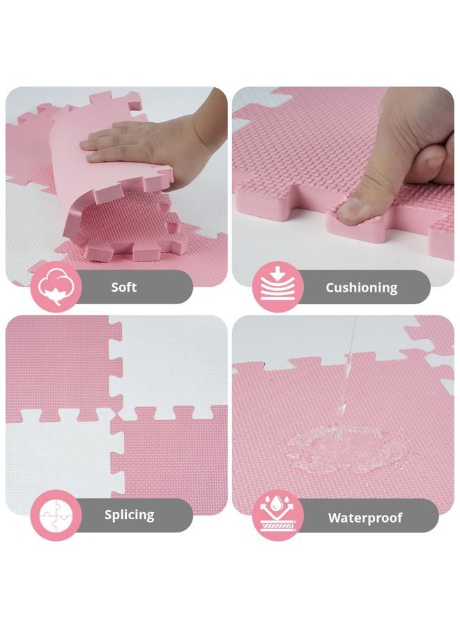 PIGLOG 16 Tiles Baby Play Mat for Floor, EVA Foam Baby Floor Play Mat with 0.6 Inch Thick Interlocking Foam Tiles, Foam Floor Tiles for Baby, Toddlers and Kids (Grey-White- Pink, 16PCS) - Image 2