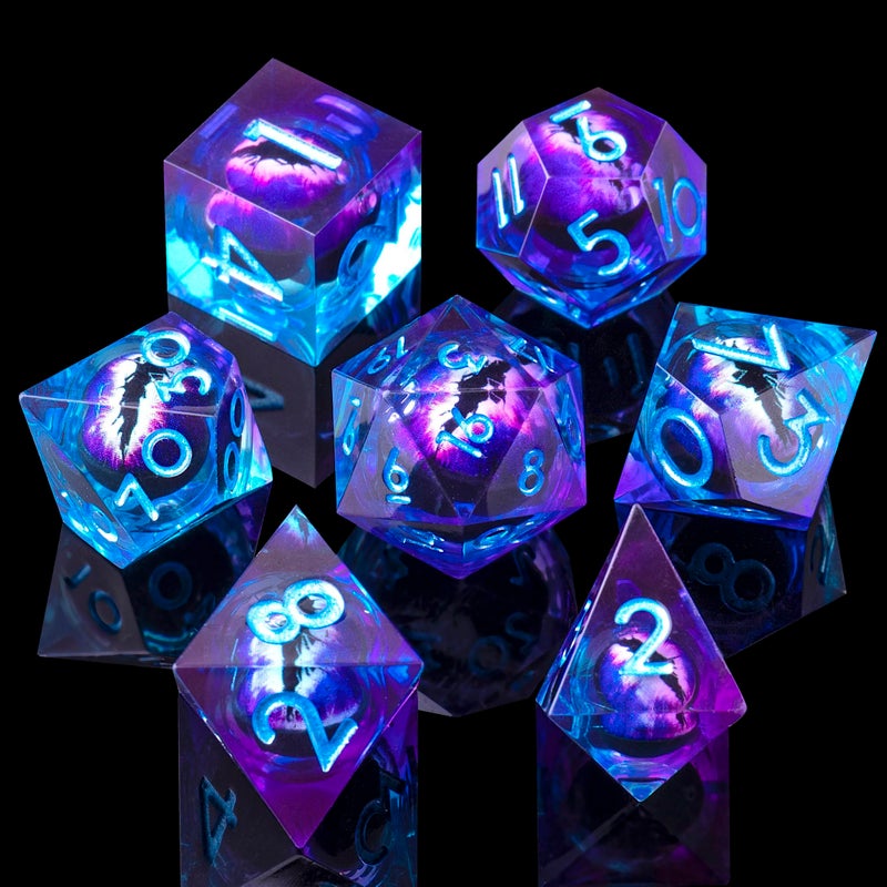 Yemeko Beholder'S Eye Dnd Dice- Dragon Eye Liquid Core Sharp Edge Handmade Dice Set For Dungeons And Dragons Ttrpg  Multi-Sided Rpg Polyhedral Resin Roleplaying(Blue Purple - Image 1