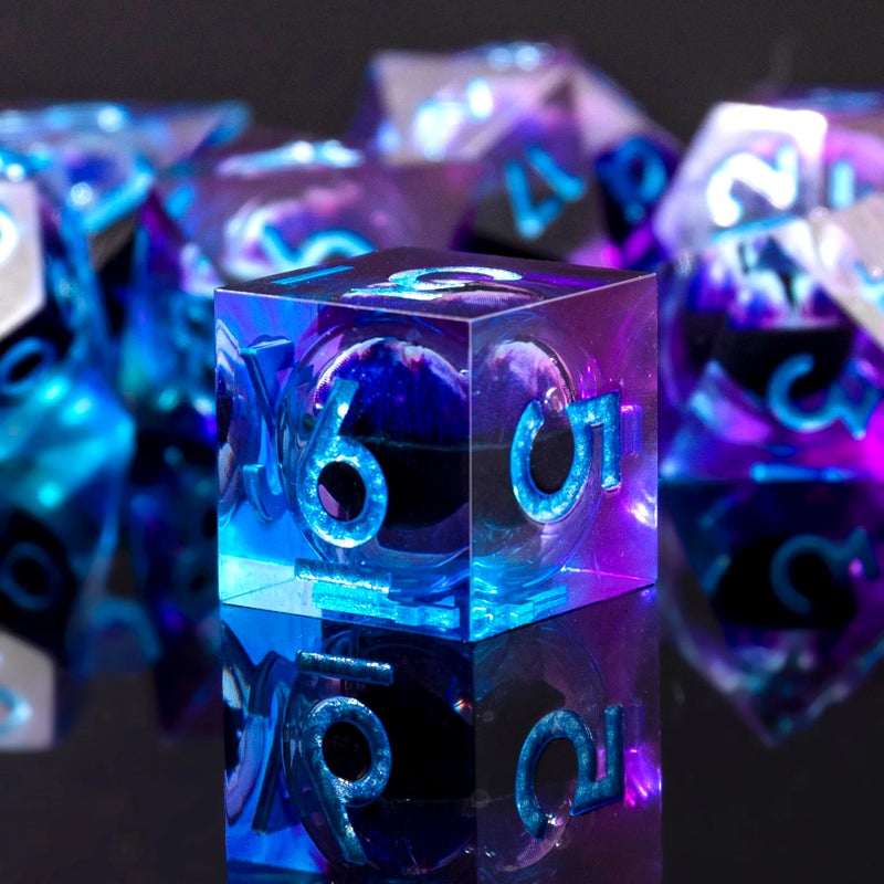 Yemeko Beholder'S Eye Dnd Dice- Dragon Eye Liquid Core Sharp Edge Handmade Dice Set For Dungeons And Dragons Ttrpg  Multi-Sided Rpg Polyhedral Resin Roleplaying(Blue Purple - Image 3