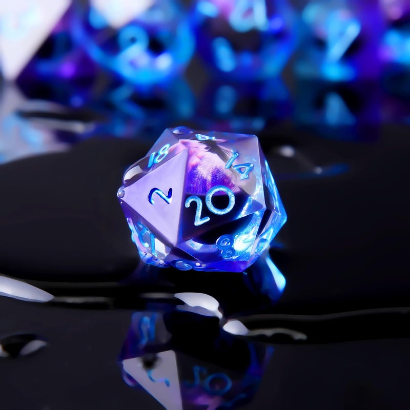 Yemeko Beholder'S Eye Dnd Dice- Dragon Eye Liquid Core Sharp Edge Handmade Dice Set For Dungeons And Dragons Ttrpg  Multi-Sided Rpg Polyhedral Resin Roleplaying(Blue Purple - Image 2