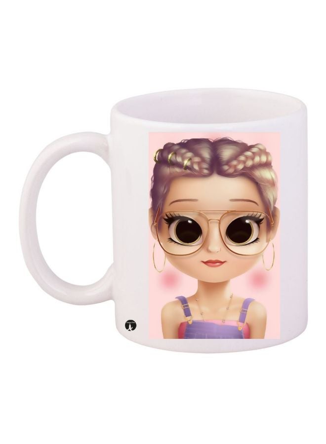RYN Girl Printed Coffee Mug White/Beige/Pink 11ounce