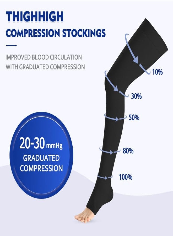 BURLWAY Footless Thigh High Medical Compression Stockings For Women & Men,20-30 mmHg Thigh High Compression Socks,Firm Graduated Support Hose with Silicone Dot Band-Ideal for Varicose Veins(1Pair) - Image 3