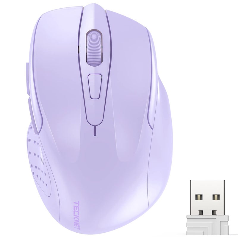 TECKNET Wireless Mouse, 2.4G Ergonomic Optical Mouse, Computer Mouse for Laptop, PC, Computer, Chromebook, Notebook, 6 Buttons, 24 Months Battery Life, 2600 DPI, 5 Adjustment Levels - Lavender - Image 1