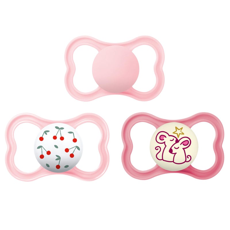 MAM Air Night & Day Baby Pacifier, for Sensitive Skin, Glows in The Dark, 3 Pack, 6-16 Months, Girl - Image 1