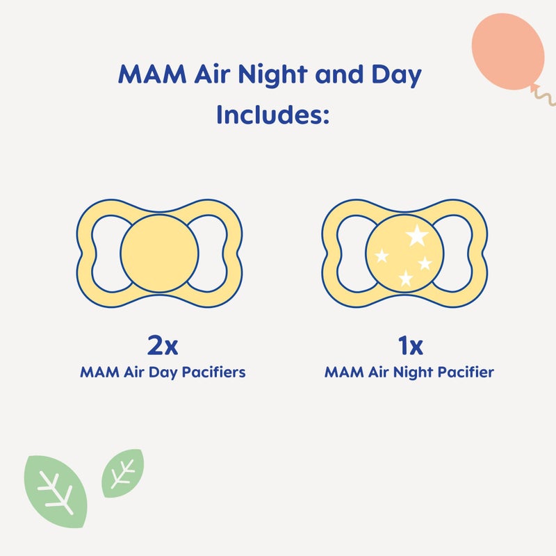 MAM Air Night & Day Baby Pacifier, for Sensitive Skin, Glows in The Dark, 3 Pack, 6-16 Months, Girl - Image 2