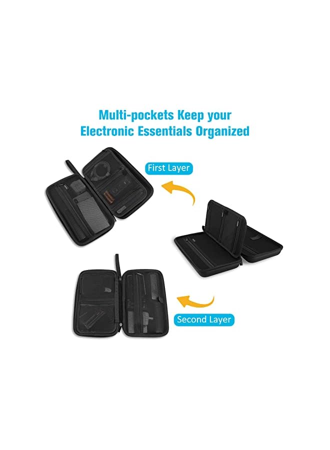 Procases حقيبة تنظيم تقنية السفر الصلبة للإلكترونيات وملحقاتها كابل الشاحن محرك الأقراص الصلبة الخارجي القابل للنقل كابلات USB بنك الطاقة بطاقات الذاكرة SD سماعات الأذن فلاش درايف -أسود - Image 2