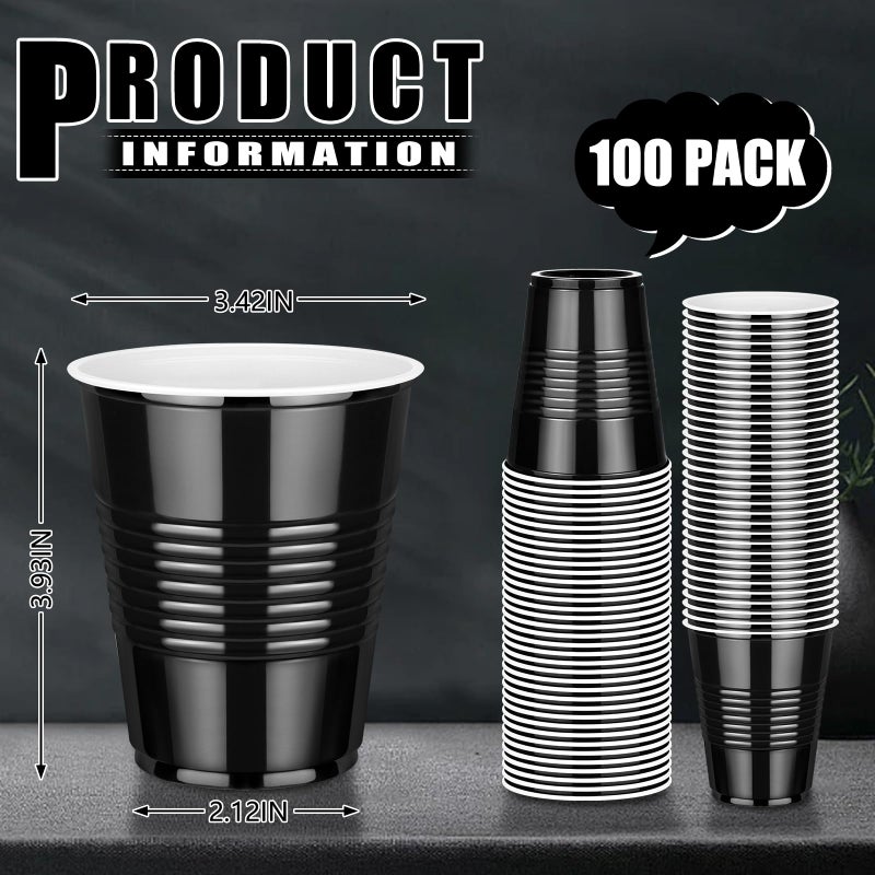 Dualshine 100 Pack Black Plastic Cups 12 oz Disposable Cups for Party Heavy Duty Drinking Cups Graduation Shot Cups for Wedding Birthday Beer Taste Serving Snack Sample Tastings Barbecues Picnic - Image 5