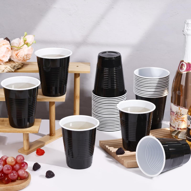 Dualshine 100 Pack Black Plastic Cups 12 oz Disposable Cups for Party Heavy Duty Drinking Cups Graduation Shot Cups for Wedding Birthday Beer Taste Serving Snack Sample Tastings Barbecues Picnic - Image 4
