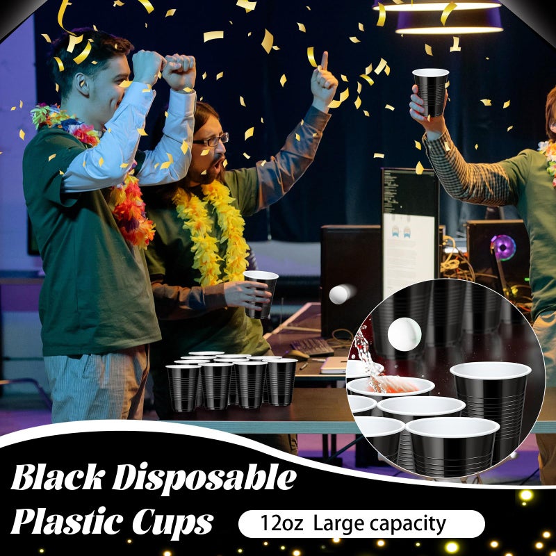 Dualshine 100 Pack Black Plastic Cups 12 oz Disposable Cups for Party Heavy Duty Drinking Cups Graduation Shot Cups for Wedding Birthday Beer Taste Serving Snack Sample Tastings Barbecues Picnic - Image 3