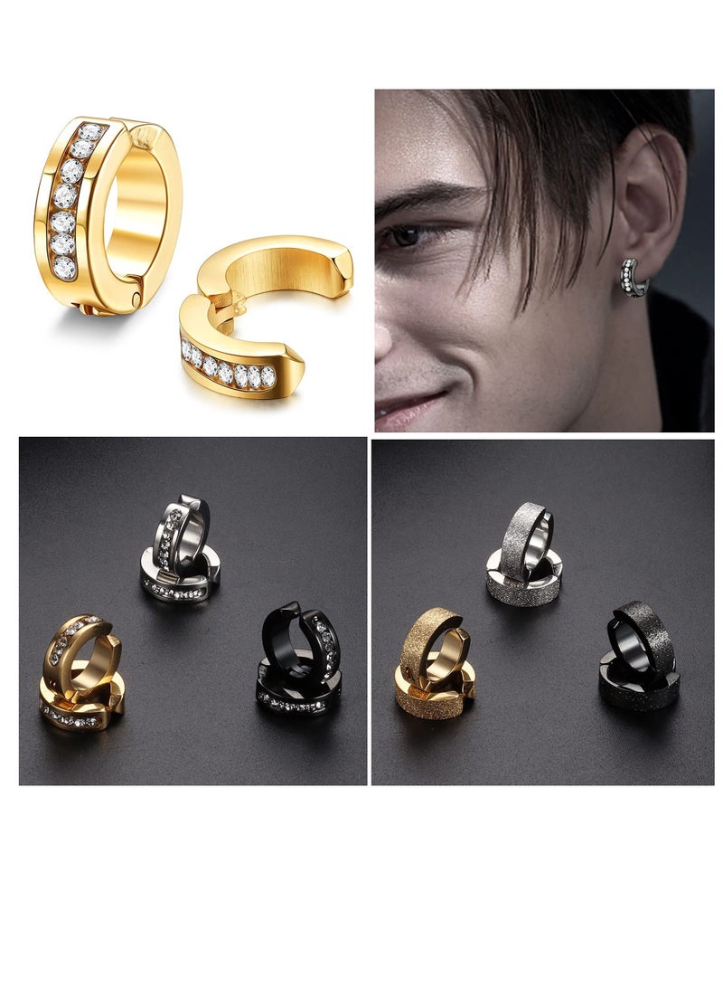 SYOSI Men's Ear Clip 9 Pairs of Hinged Hoop Earrings Non-piercing Earrings Ear Clip Fake Ear Hoops for Men and Women  - Image 3