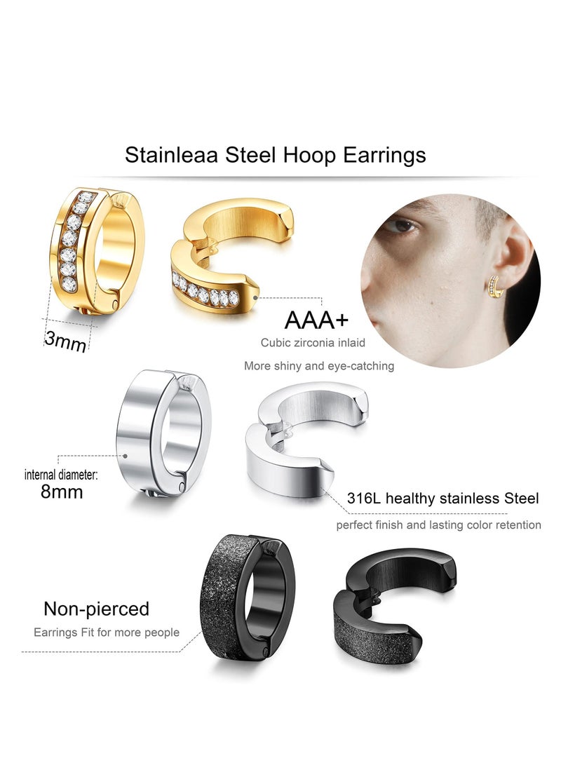 SYOSI Men's Ear Clip 9 Pairs of Hinged Hoop Earrings Non-piercing Earrings Ear Clip Fake Ear Hoops for Men and Women  - Image 4