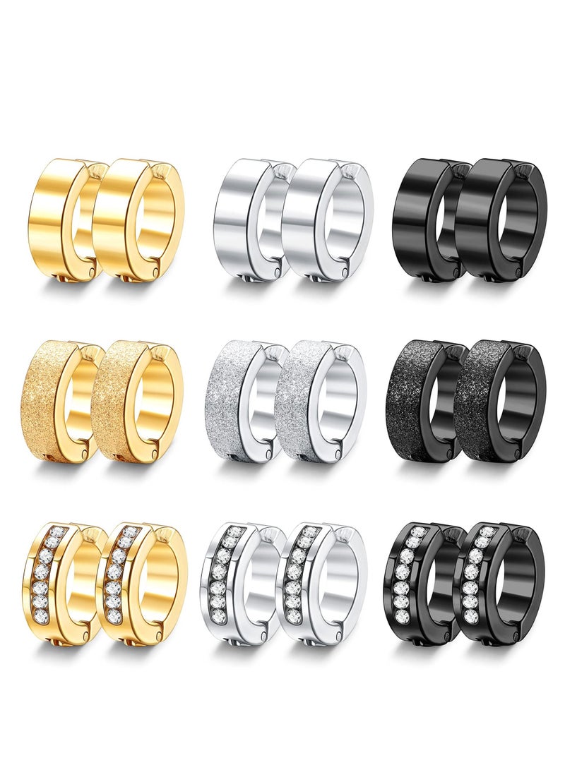 SYOSI Men's Ear Clip 9 Pairs of Hinged Hoop Earrings Non-piercing Earrings Ear Clip Fake Ear Hoops for Men and Women  - Image 1