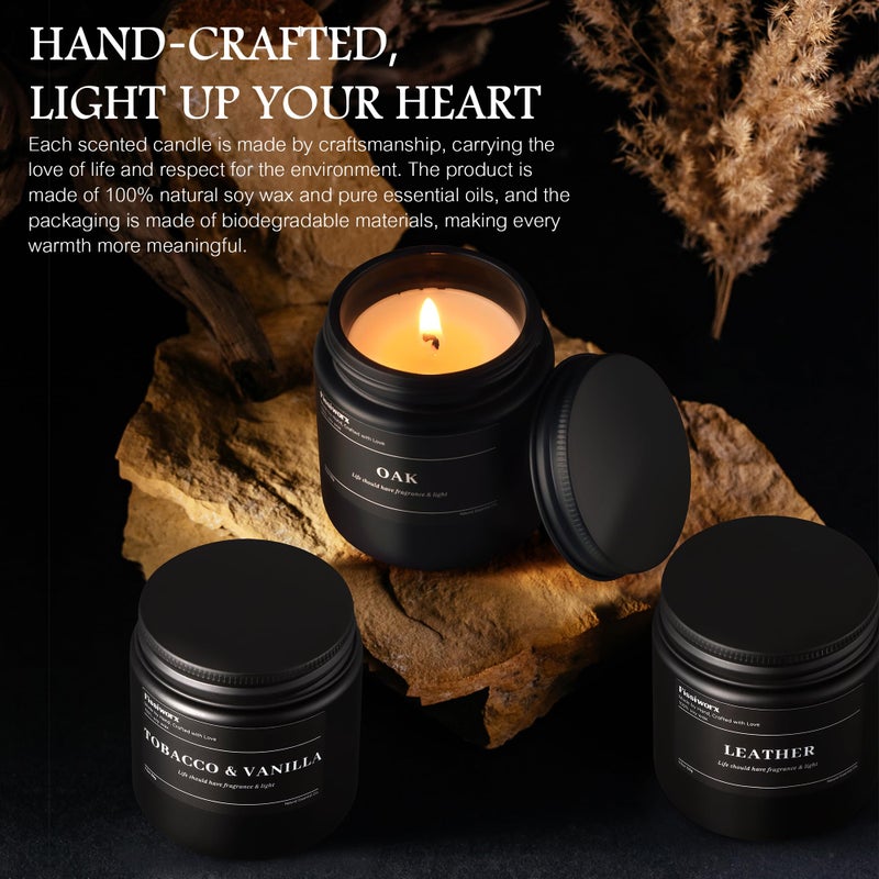 FISSIWORX 9 Pack Scented Candles Set Gifts for Men, Aromatherapy Candle Set with Scents (Leather/Vanilla/Oak) - Gift for Dad, Boyfriend, Birthday, Fatherâ€™s Day, Valentine's Day Gift - Image 5