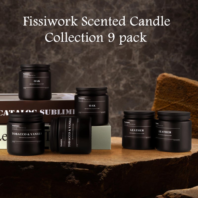 FISSIWORX 9 Pack Scented Candles Set Gifts for Men, Aromatherapy Candle Set with Scents (Leather/Vanilla/Oak) - Gift for Dad, Boyfriend, Birthday, Fatherâ€™s Day, Valentine's Day Gift - Image 4