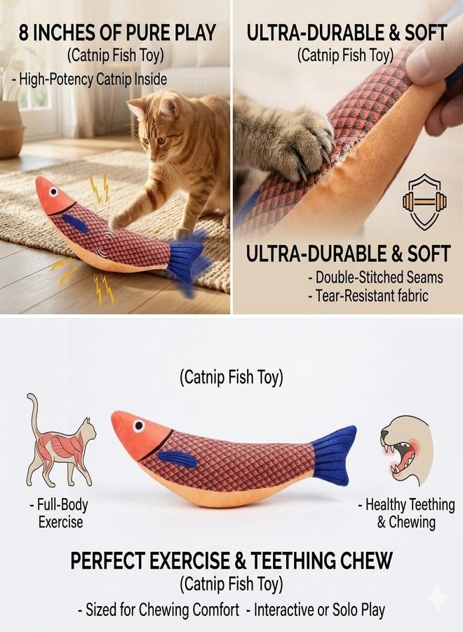 Catnip Fish Toy for Cats, Soft and Durable Interactive Chew Toy for Indoor Kitten Exercise, 8 Inches Teething Toy - Image 2