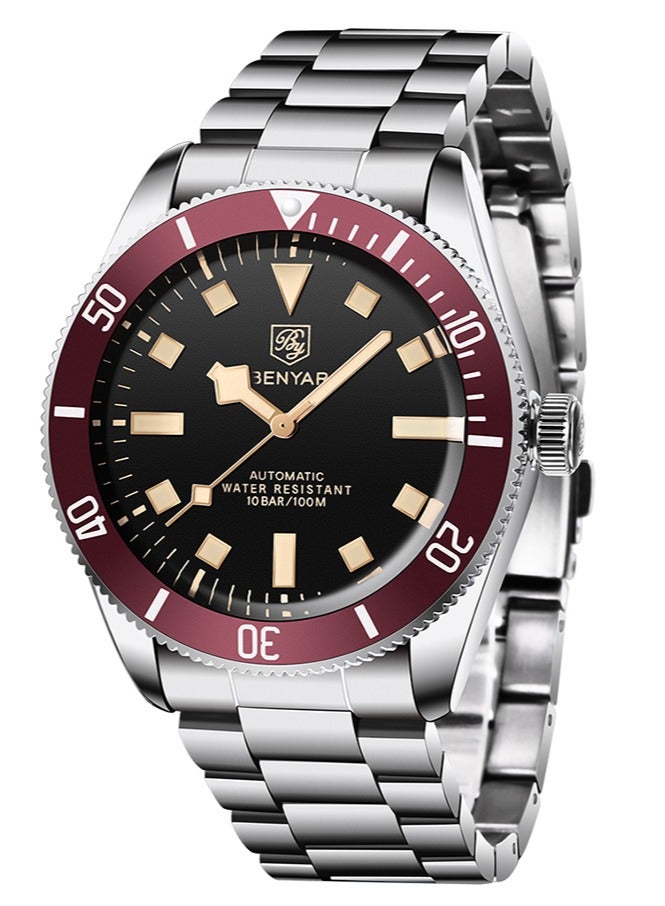 بينيار الرجال التقليدية التلقائي لف ساعات آلية ، الفولاذ المقاوم للصدأ حزام ، تدوير الحافة ، للماء للرياضة اليومية ، للماء مضيئة الرجال الكلاسيكية ووتش - Image 1