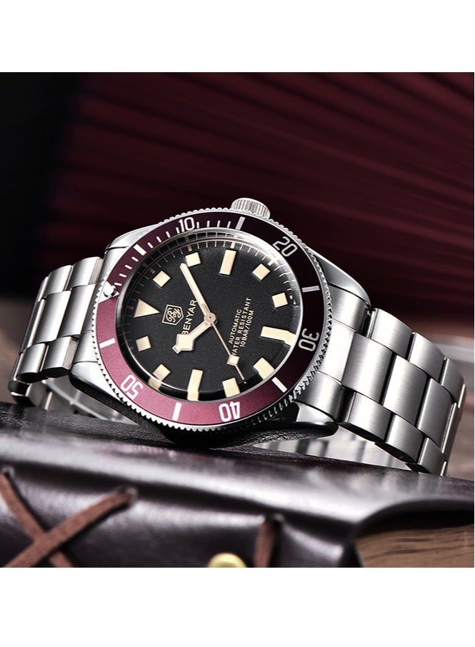 بينيار الرجال التقليدية التلقائي لف ساعات آلية ، الفولاذ المقاوم للصدأ حزام ، تدوير الحافة ، للماء للرياضة اليومية ، للماء مضيئة الرجال الكلاسيكية ووتش - Image 3