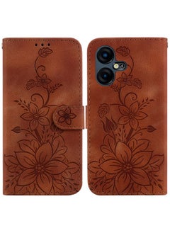 Case Cover For For Tecno Pova Neo 3 Lily Embossed Leather Phone Case(Brown)