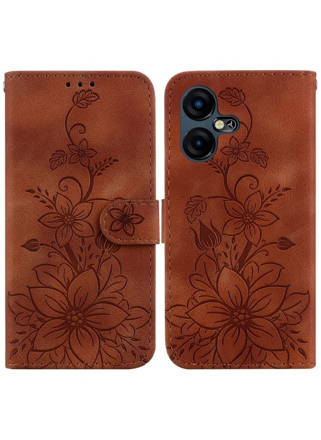 HuHa - Case Cover For For Tecno Pova Neo 3 Lily Embossed Leather Phone Case(Brown) - Image 1