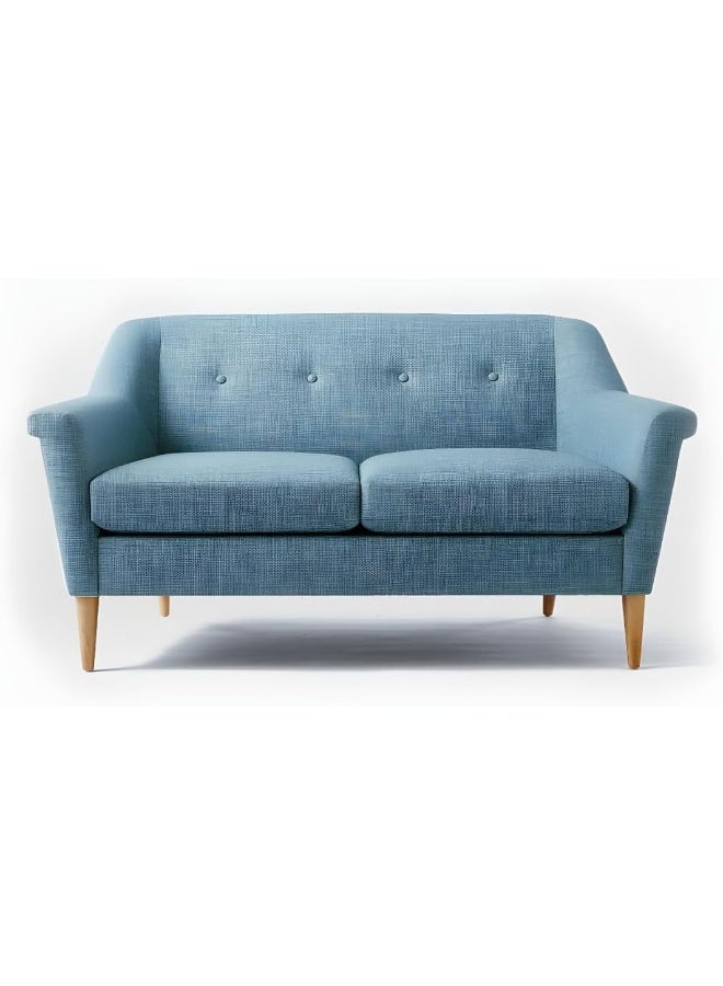 Ripple FURNITURE UAE Homes Modern Tufted 2-Seater Sofa, Light Blue Cotton Blend Fabric, Flared Arms, Wooden Legs - Image 1