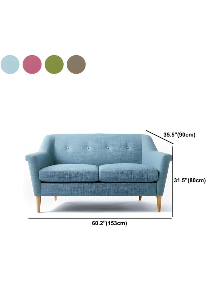 Ripple FURNITURE UAE Homes Modern Tufted 2-Seater Sofa, Light Blue Cotton Blend Fabric, Flared Arms, Wooden Legs - Image 2
