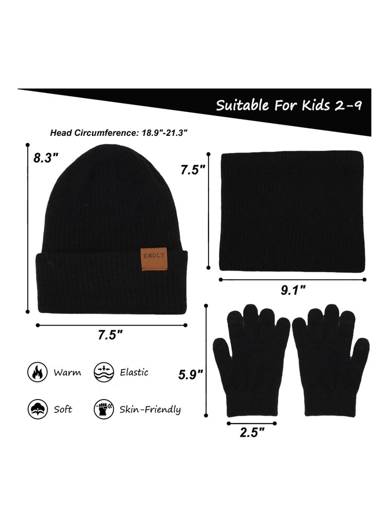 KASTWAVE Kids Winter Hat Scarf Gloves Set for Boys Girls 2-9 Years - Warm Knit Beanie Neck Warmer Mittens Alpaca Wool Lined Set  - Image 5