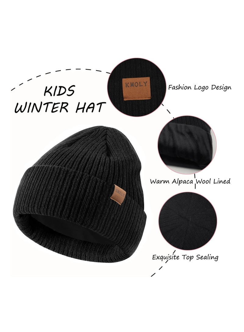 KASTWAVE Kids Winter Hat Scarf Gloves Set for Boys Girls 2-9 Years - Warm Knit Beanie Neck Warmer Mittens Alpaca Wool Lined Set  - Image 2