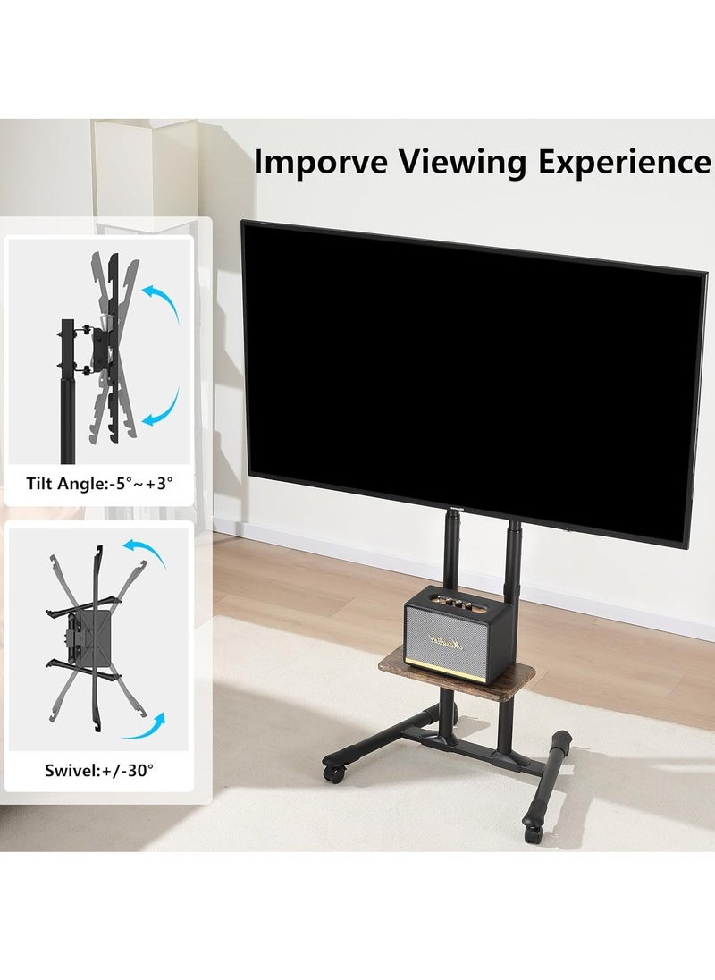 JAJEEK Rolling TV Stand - Height Adjustable Mobile TV Cart for 32 to 70 Inch Screens, Adjustable Shelf, Holds Up to 88lbs, Flat & Curved Screen Compatibility, Integrated Cable Management, Lockable Casters for Easy Mobility - Image 5